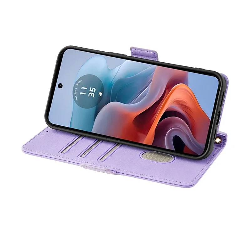 Funda de cartera de piel con bloqueo RFID y soporte para Motorola Moto G34 5G - Púrpura