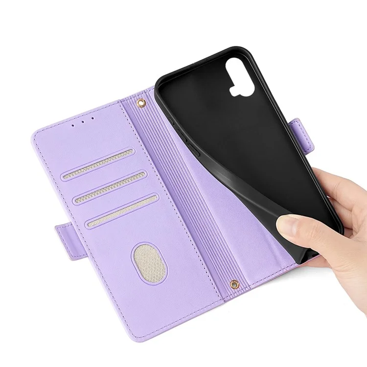 Funda de cartera de piel con bloqueo RFID y soporte para Motorola Moto G34 5G - Púrpura