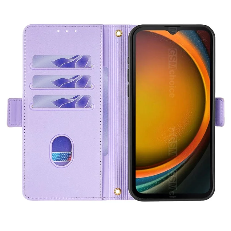 Capa carteira de couro com bloqueio RFID e alça de mão para Samsung Galaxy Xcover7 - Roxo