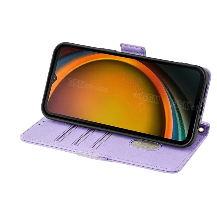 Capa carteira de couro com bloqueio RFID e alça de mão para Samsung Galaxy Xcover7 - Roxo