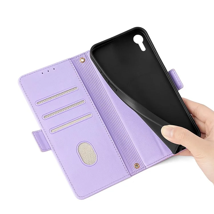 Capa carteira de couro com bloqueio RFID e alça de mão para Samsung Galaxy Xcover7 - Roxo
