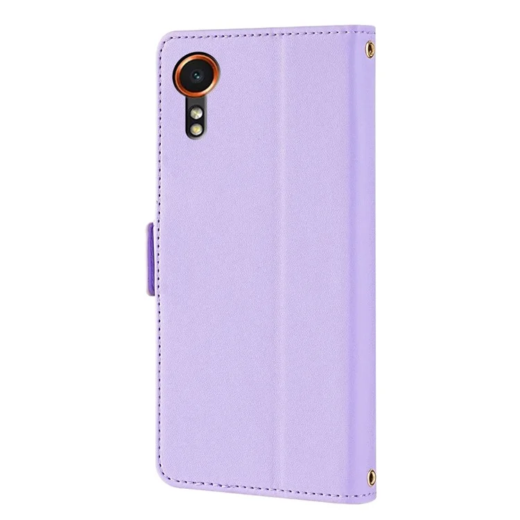 Capa carteira de couro com bloqueio RFID e alça de mão para Samsung Galaxy Xcover7 - Roxo