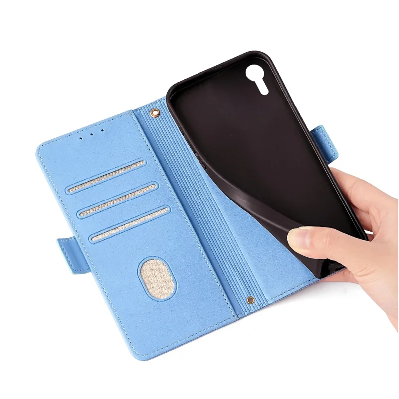 For Samsung Galaxy Xcover7 Leather Wallet Case RFID Blocking Stand Cover with Hand Strap - Blue