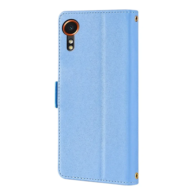 For Samsung Galaxy Xcover7 Leather Wallet Case RFID Blocking Stand Cover with Hand Strap - Blue