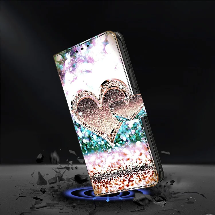 Für Samsung Galaxy A16 5G / 4G Hülle 3D-Muster PU-Leder Geldbörsen-Handyhülle mit Ständer - Rosa Diamant-Herz
