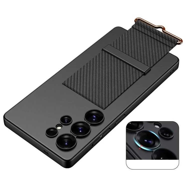 GKK For Samsung Galaxy S25 Ultra Case with Strap Kickstand PU+Hard PC Protective Phone Cover - Titanium Grey