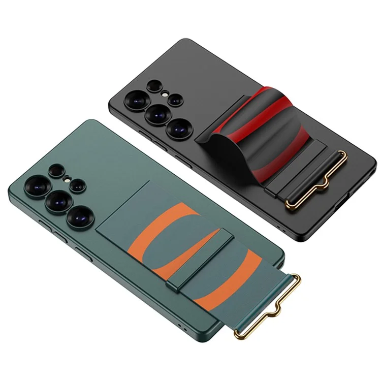 GKK For Samsung Galaxy S25 Ultra Case with Strap Kickstand PU+Hard PC Protective Phone Cover - Titanium Grey