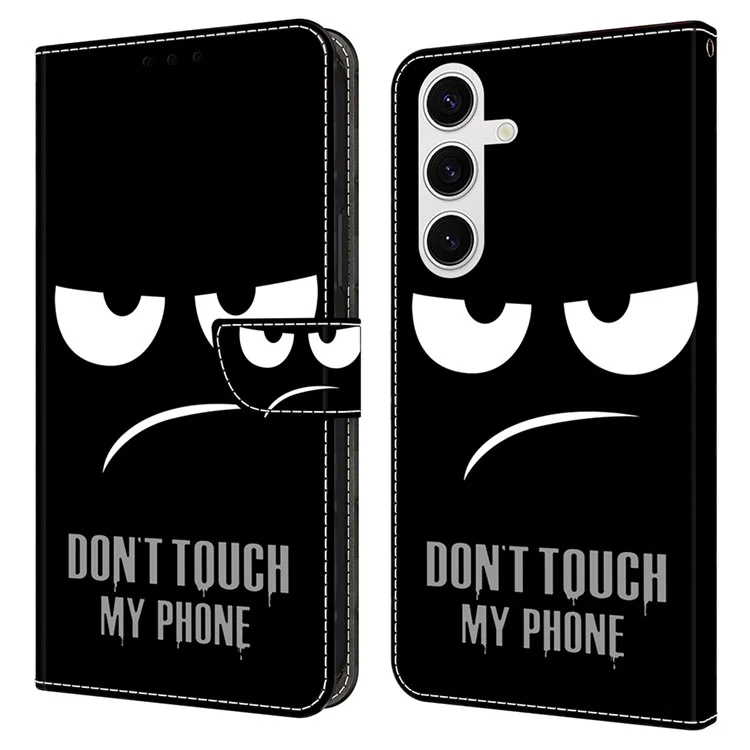 Чехол для Samsung Galaxy S24 FE с магнитной застежкой, 3D-узором и кожаным бумажником - "Не трогай мой телефон"