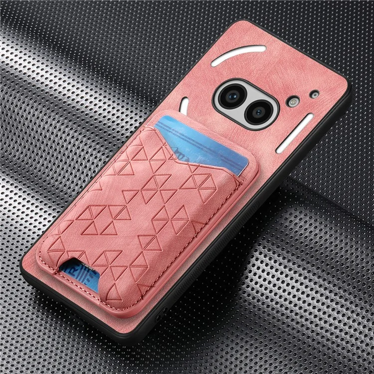 For Nothing Phone (2a) Case Imprinted Pattern Card Holder Kickstand Leather Back Cover - Pink