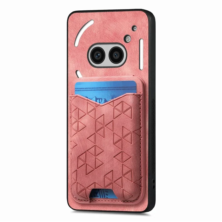 For Nothing Phone (2a) Case Imprinted Pattern Card Holder Kickstand Leather Back Cover - Pink