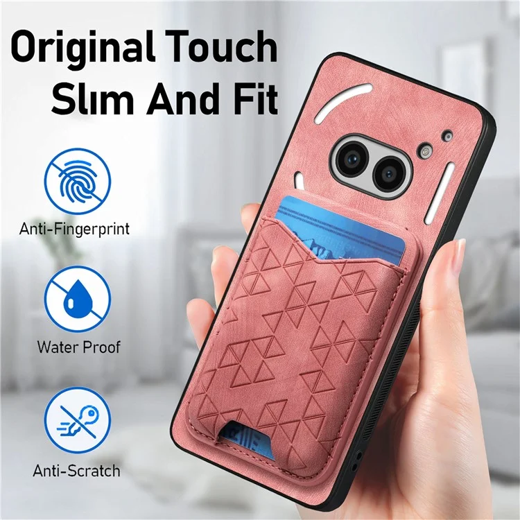 For Nothing Phone (2a) Case Imprinted Pattern Card Holder Kickstand Leather Back Cover - Pink