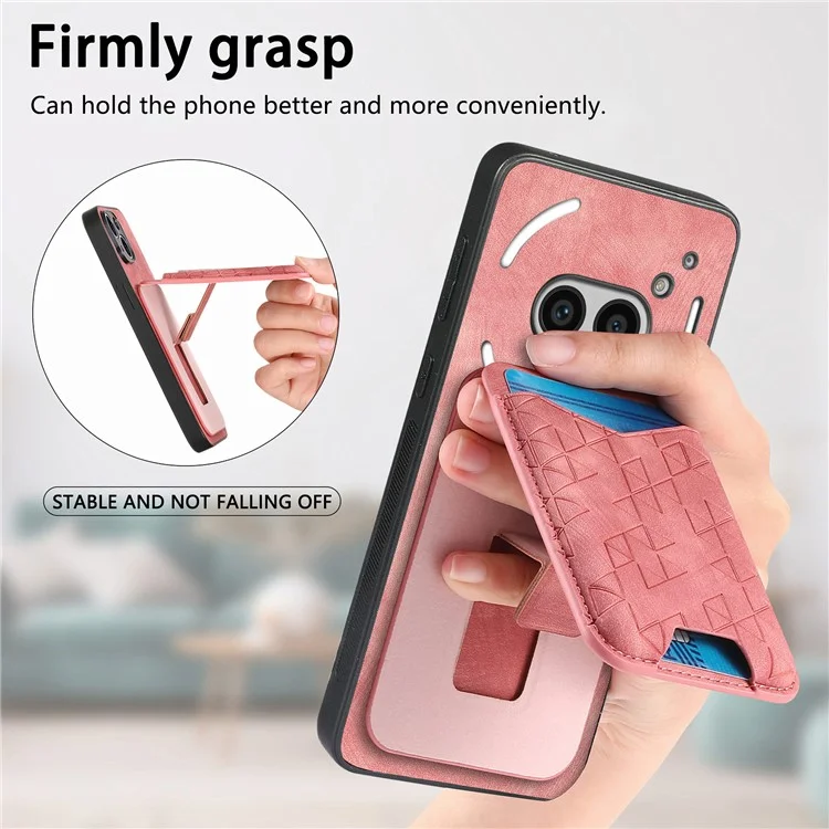 For Nothing Phone (2a) Case Imprinted Pattern Card Holder Kickstand Leather Back Cover - Pink