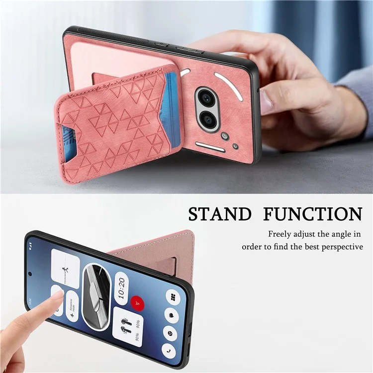For Nothing Phone (2a) Case Imprinted Pattern Card Holder Kickstand Leather Back Cover - Pink