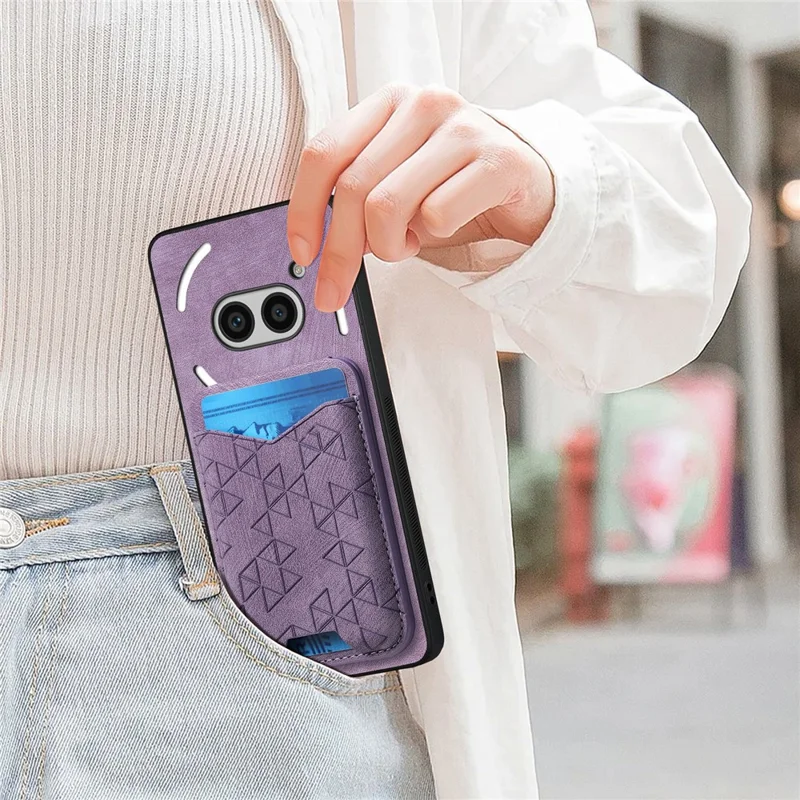 For Nothing Phone (2a) Case Imprinted Pattern Card Holder Kickstand Leather Back Cover - Purple