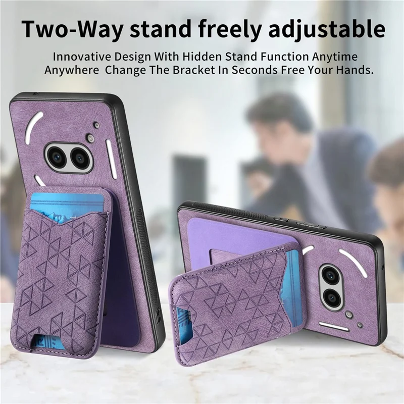 For Nothing Phone (2a) Case Imprinted Pattern Card Holder Kickstand Leather Back Cover - Purple