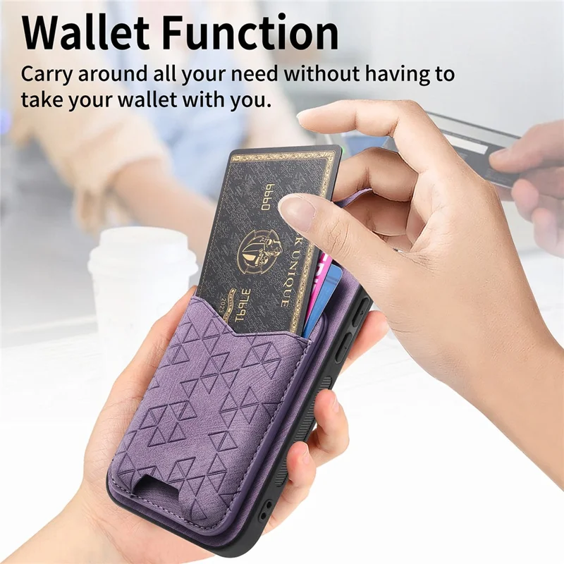 For Nothing Phone (2a) Case Imprinted Pattern Card Holder Kickstand Leather Back Cover - Purple