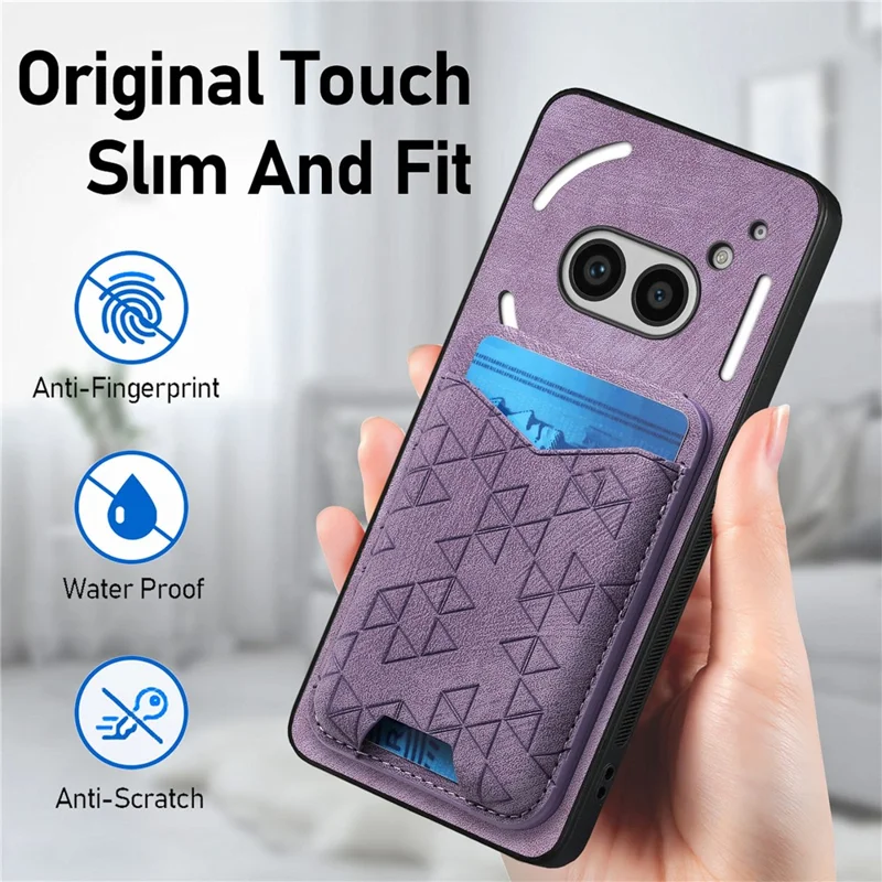 For Nothing Phone (2a) Case Imprinted Pattern Card Holder Kickstand Leather Back Cover - Purple