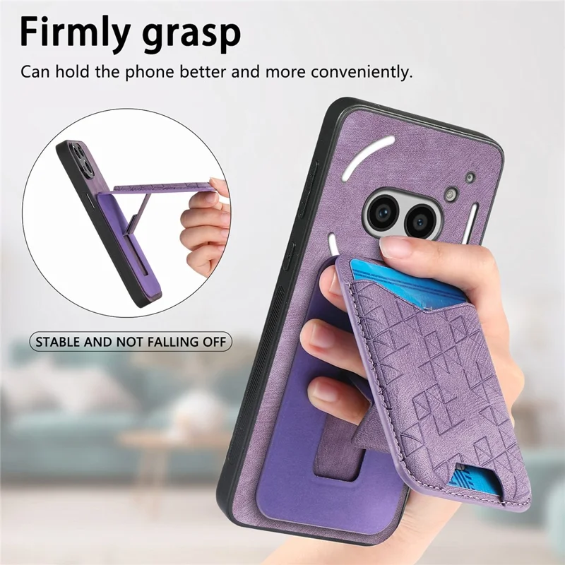 For Nothing Phone (2a) Case Imprinted Pattern Card Holder Kickstand Leather Back Cover - Purple