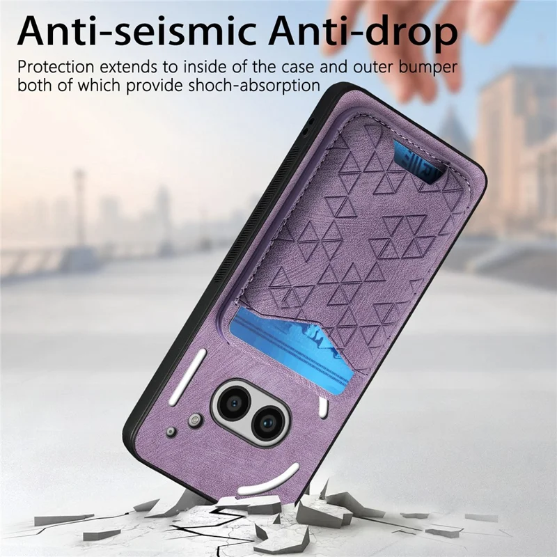 For Nothing Phone (2a) Case Imprinted Pattern Card Holder Kickstand Leather Back Cover - Purple