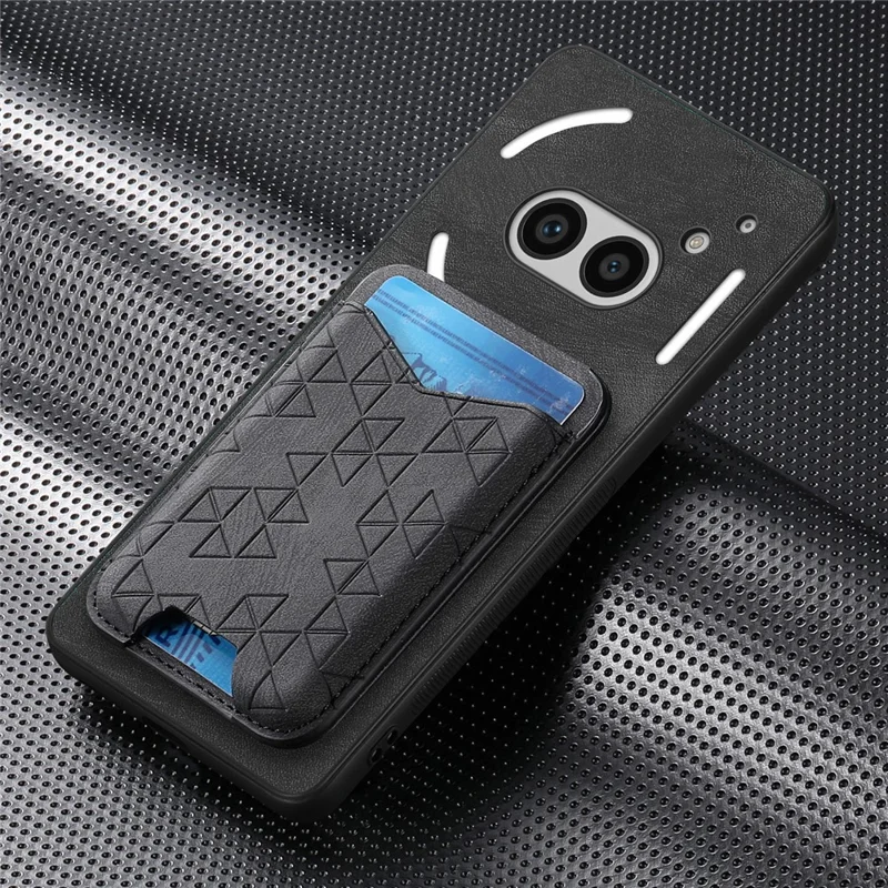 For Nothing Phone (2a) Case Imprinted Pattern Card Holder Kickstand Leather Back Cover - Black