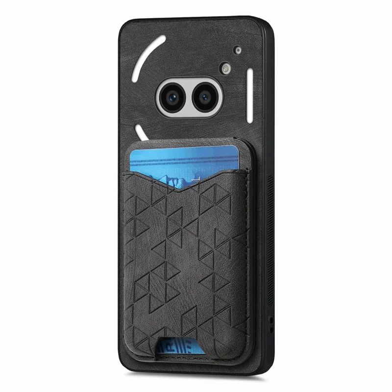 For Nothing Phone (2a) Case Imprinted Pattern Card Holder Kickstand Leather Back Cover - Black