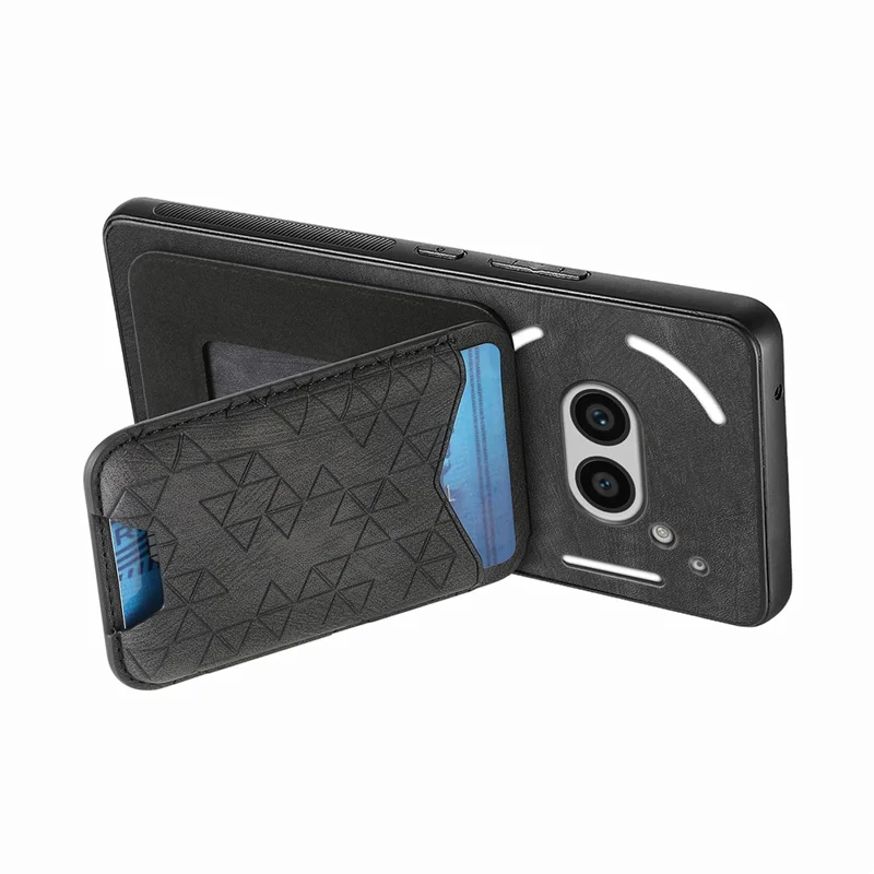 For Nothing Phone (2a) Case Imprinted Pattern Card Holder Kickstand Leather Back Cover - Black