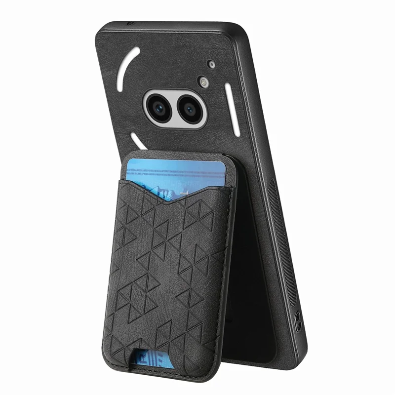For Nothing Phone (2a) Case Imprinted Pattern Card Holder Kickstand Leather Back Cover - Black