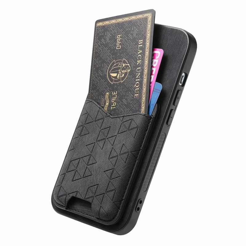 For Nothing Phone (2a) Case Imprinted Pattern Card Holder Kickstand Leather Back Cover - Black