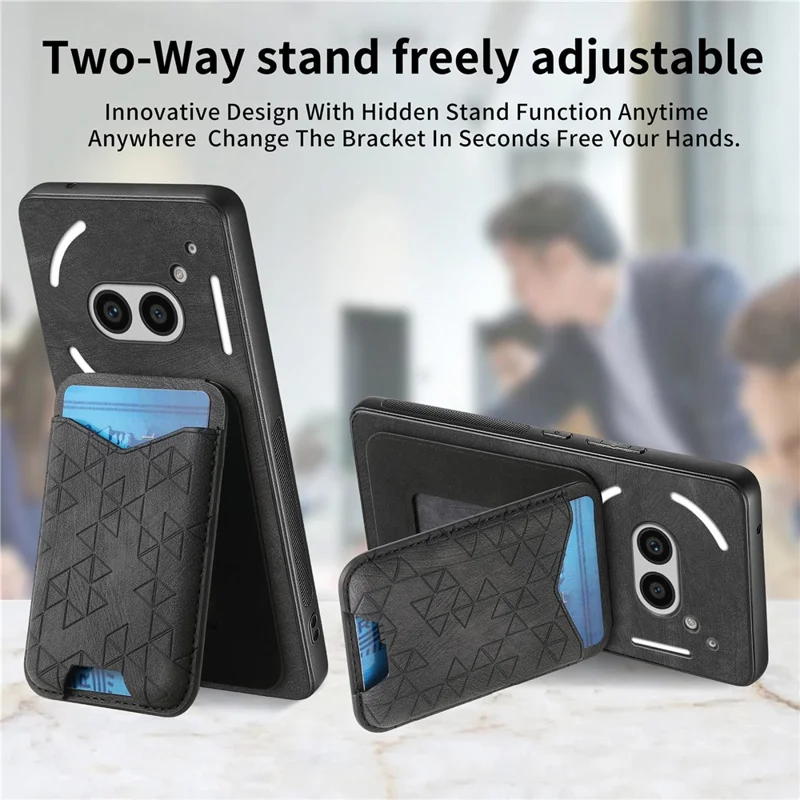 For Nothing Phone (2a) Case Imprinted Pattern Card Holder Kickstand Leather Back Cover - Black