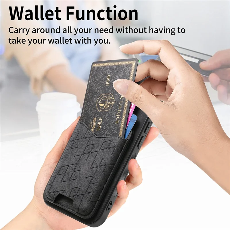 For Nothing Phone (2a) Case Imprinted Pattern Card Holder Kickstand Leather Back Cover - Black