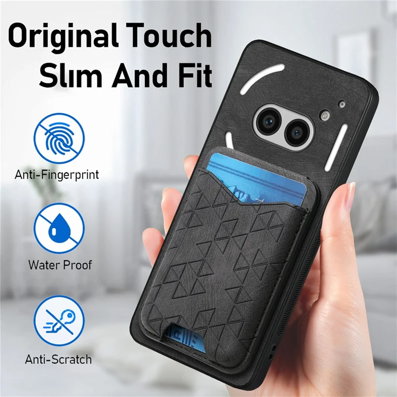 For Nothing Phone (2a) Case Imprinted Pattern Card Holder Kickstand Leather Back Cover - Black