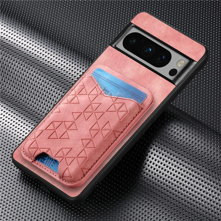 Für Google Pixel 8 Pro Hülle mit geprägtem Muster, Kartenfach, Ständer und Lederrückseite - Pink
