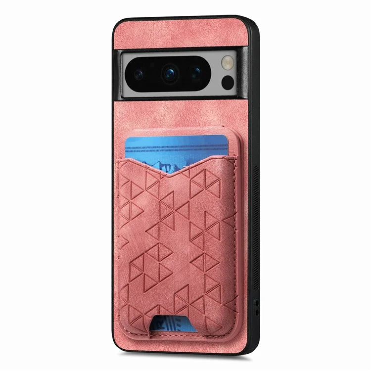 Für Google Pixel 8 Pro Hülle mit geprägtem Muster, Kartenfach, Ständer und Lederrückseite - Pink
