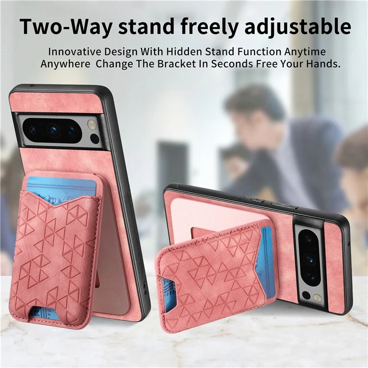 Für Google Pixel 8 Pro Hülle mit geprägtem Muster, Kartenfach, Ständer und Lederrückseite - Pink