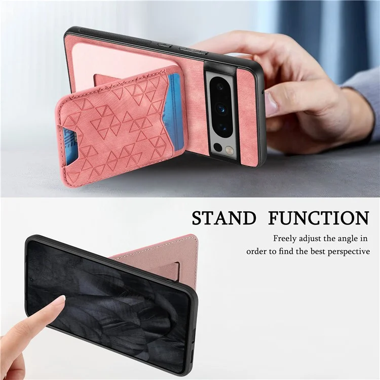 Für Google Pixel 8 Pro Hülle mit geprägtem Muster, Kartenfach, Ständer und Lederrückseite - Pink