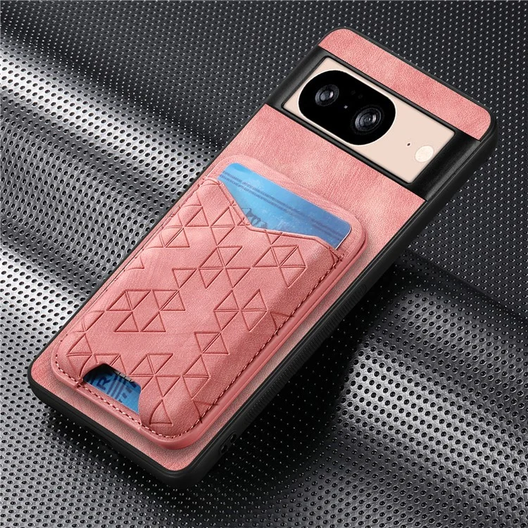 Für Google Pixel 8 Hülle mit geprägtem Muster, Kartenfach, Ständer und Lederrückseite - Pink