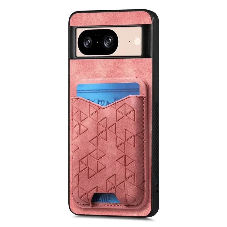 Für Google Pixel 8 Hülle mit geprägtem Muster, Kartenfach, Ständer und Lederrückseite - Pink