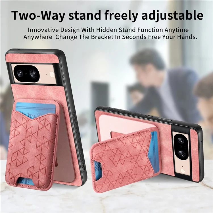 Für Google Pixel 8 Hülle mit geprägtem Muster, Kartenfach, Ständer und Lederrückseite - Pink