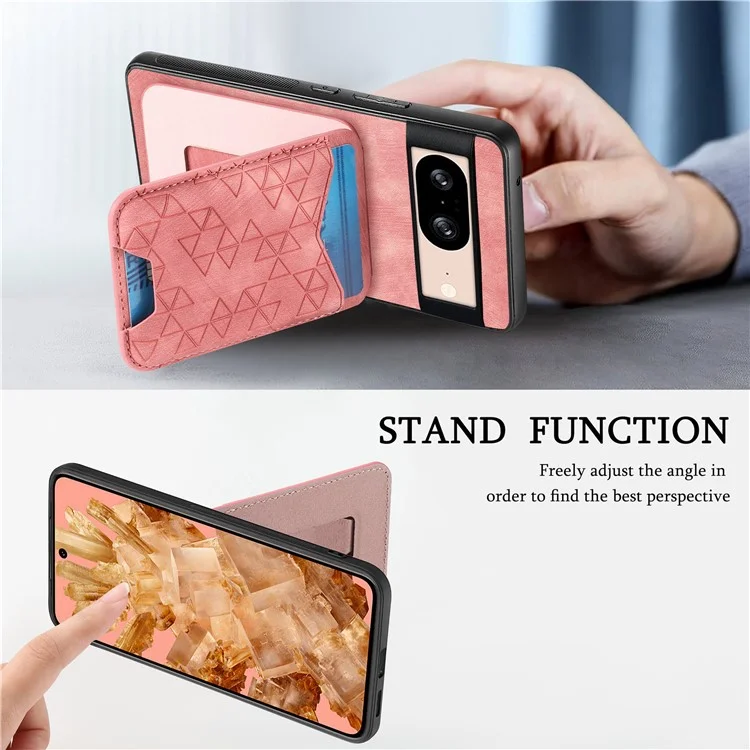 Für Google Pixel 8 Hülle mit geprägtem Muster, Kartenfach, Ständer und Lederrückseite - Pink