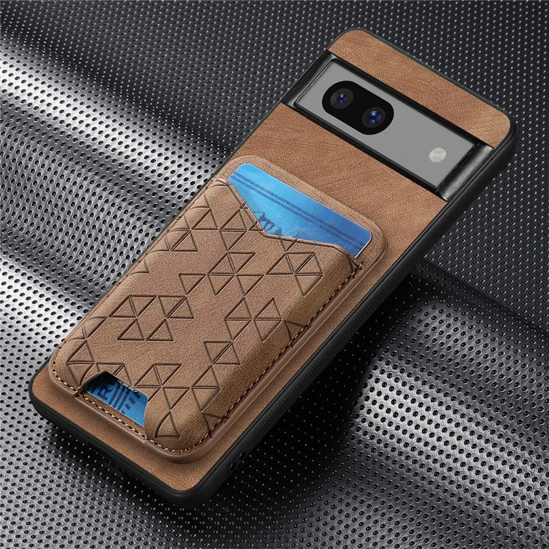 For Google Pixel 7a Case Imprinted Pattern Card Holder Kickstand Leather Back Cover - Brown