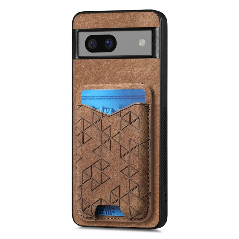 For Google Pixel 7a Case Imprinted Pattern Card Holder Kickstand Leather Back Cover - Brown
