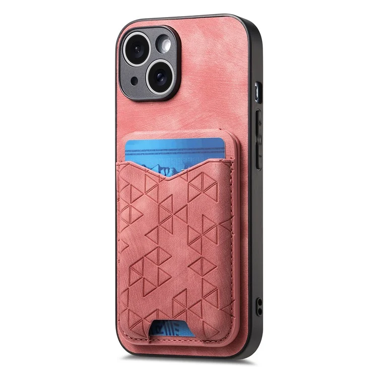 Funda para iPhone 15 con patrón estampado, soporte y bolsillo para tarjetas - Rosa