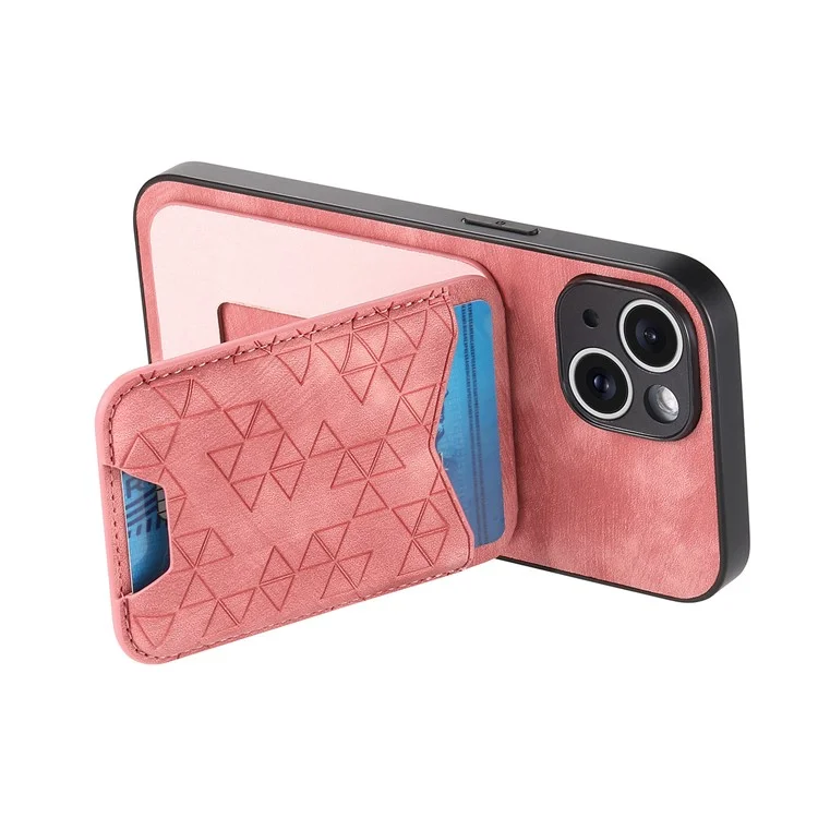 Funda para iPhone 15 con patrón estampado, soporte y bolsillo para tarjetas - Rosa