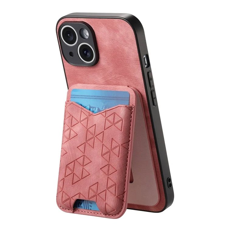 Funda para iPhone 15 con patrón estampado, soporte y bolsillo para tarjetas - Rosa