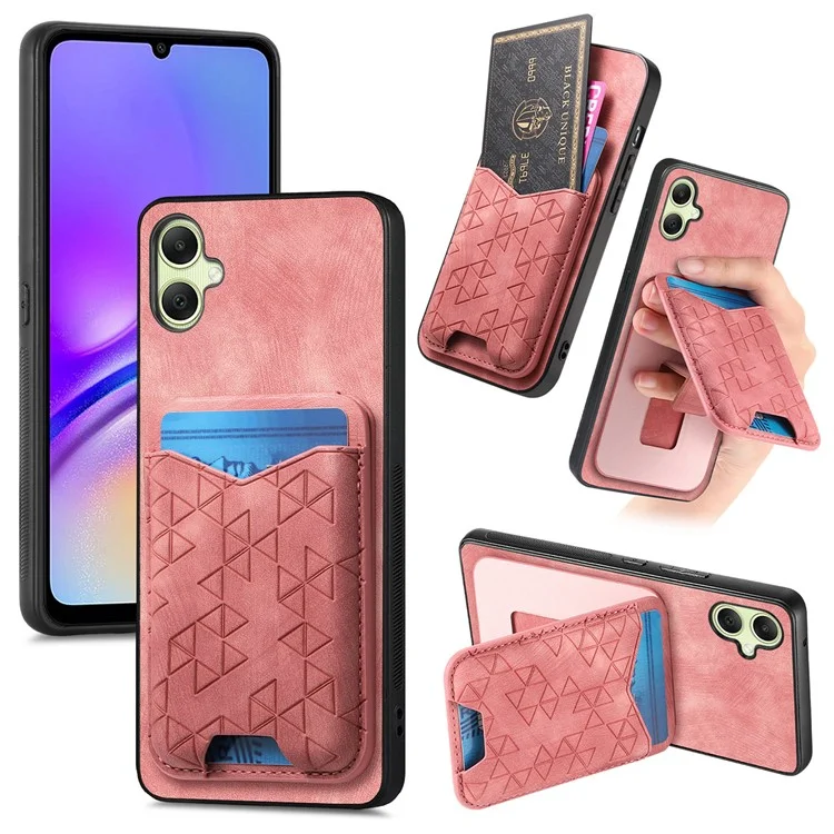 Funda para Samsung Galaxy A05 4G con patrón estampado, soporte y bolsillo para tarjetas - Rosa