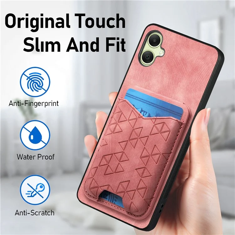 Funda para Samsung Galaxy A05 4G con patrón estampado, soporte y bolsillo para tarjetas - Rosa