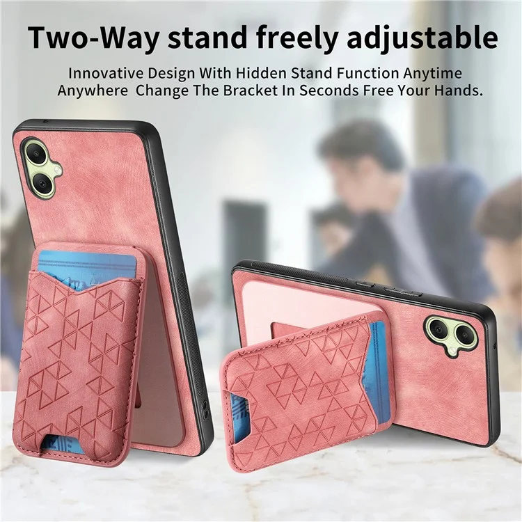 Funda para Samsung Galaxy A05 4G con patrón estampado, soporte y bolsillo para tarjetas - Rosa