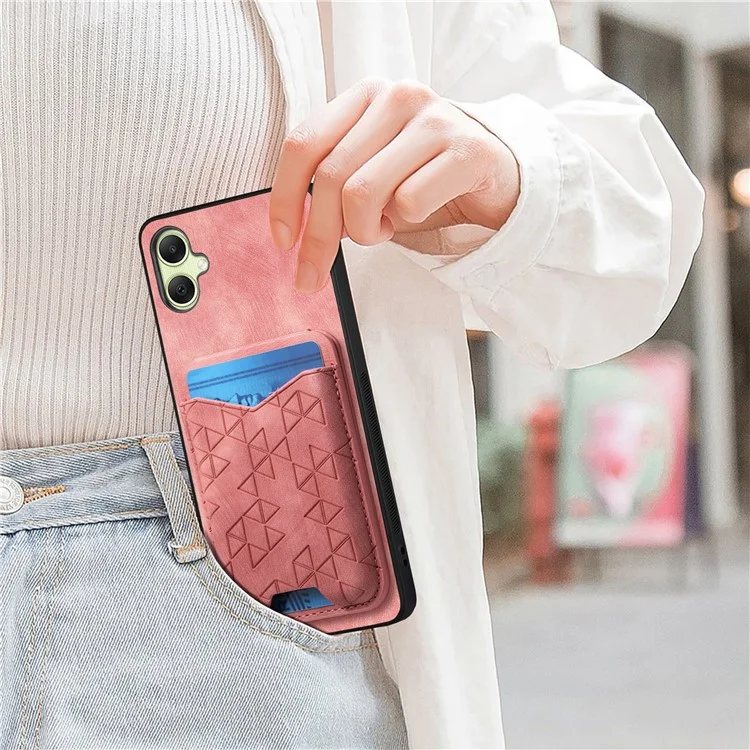 Funda para Samsung Galaxy A05 4G con patrón estampado, soporte y bolsillo para tarjetas - Rosa
