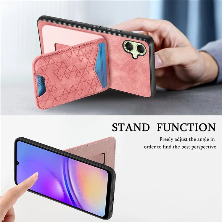 Funda para Samsung Galaxy A05 4G con patrón estampado, soporte y bolsillo para tarjetas - Rosa