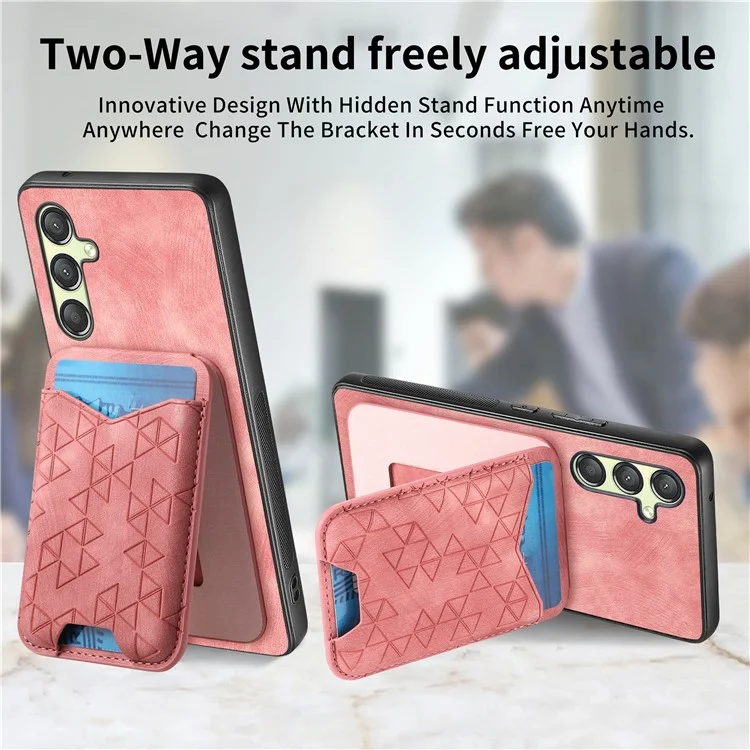Funda para Samsung Galaxy A14 4G / 5G con diseño impreso, soporte y tarjetero, cubierta trasera de cuero - Rosa